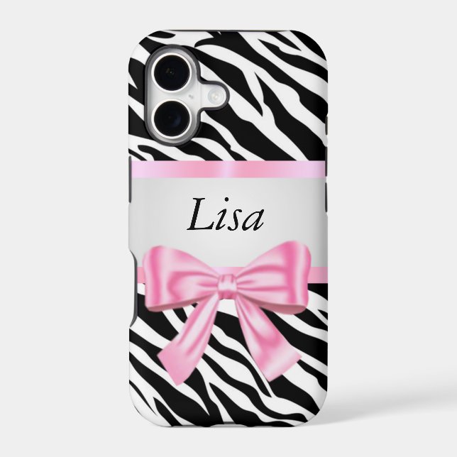 Personalized Zebra Pattern Pink Bow Iphone Case (Back)