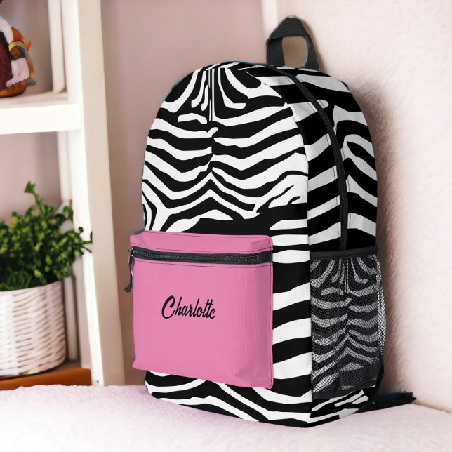 Personalized Zebra Pattern Printed Backpack (Personalized Zebra Pattern Printed Backpack from Ricaso. Add own name or other text animal print bag)