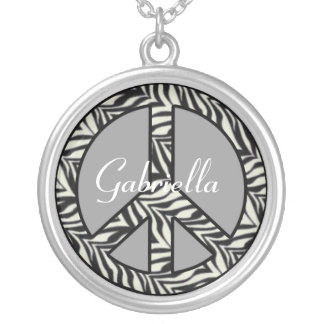 Personalized Zebra Peace Sign Necklace
