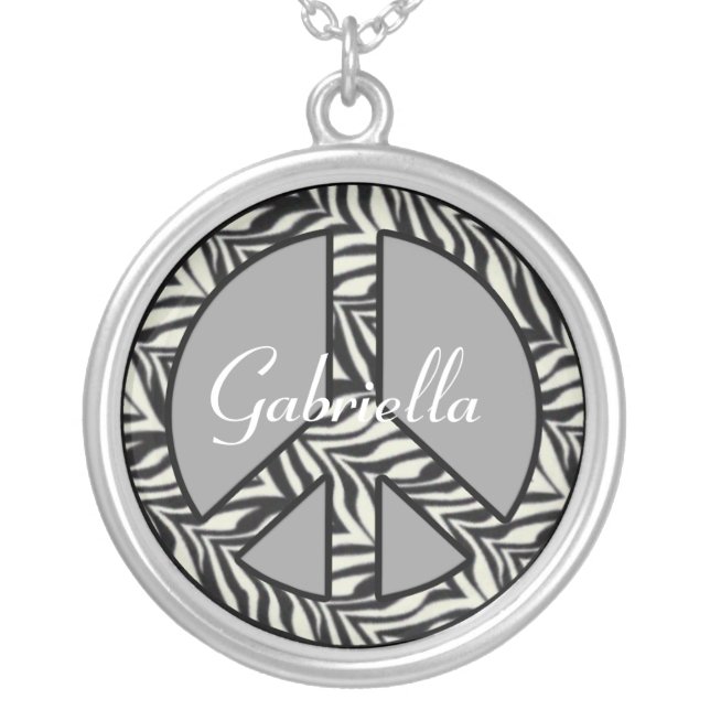 Personalized Zebra Peace Sign Necklace (Front)