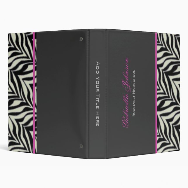 Personalized: Zebra Pink Trimmed Binder (Background)