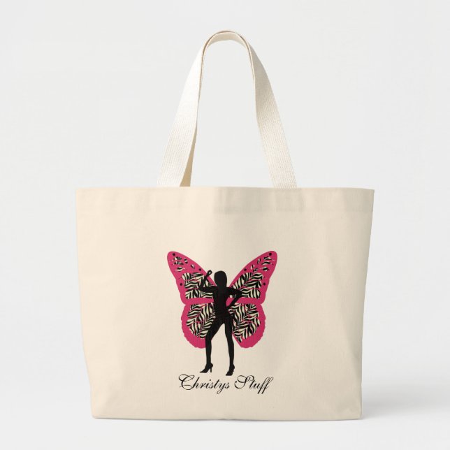 Personalized Zebra Print Butterfly  Girl Tote Bag (Front)
