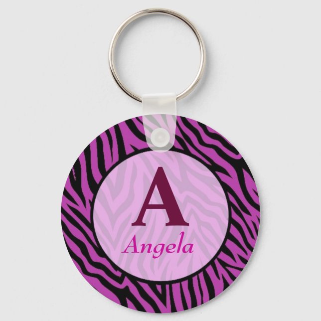 Personalized Zebra Print name Keychain (Front)