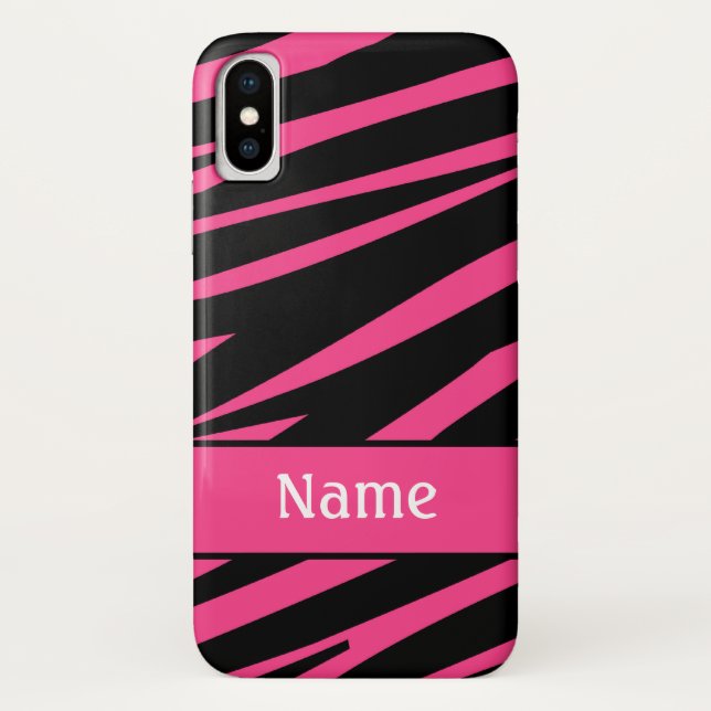 Personalized Zebra Print Pink Black Pattern Case-Mate iPhone Case (Back)