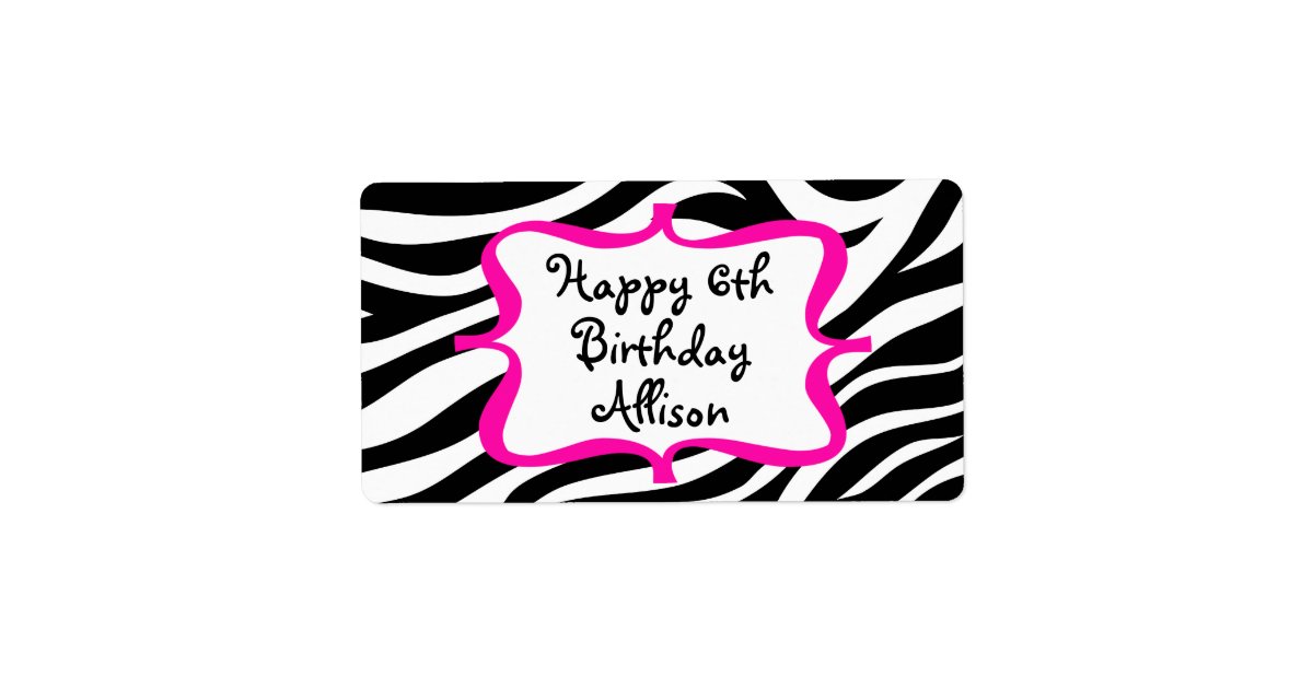 Personalized Zebra Print Pink Water Bottle Label | Zazzle.com