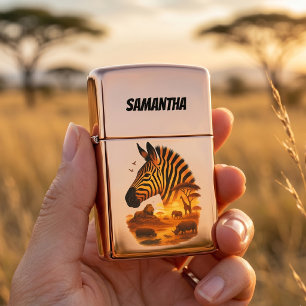 Personalized Zebra Safari Sunset Zippo Lighter