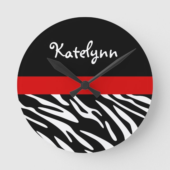 Personalized Zebra Stripe with Red Wall Clock (Front)