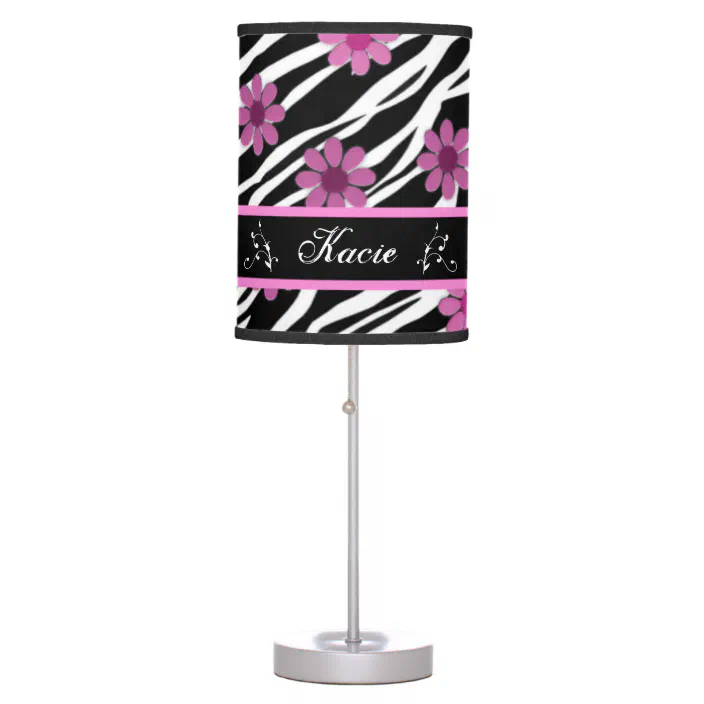 Personalized Zebra Striped Flower Lamp, Zebra Stripe Lamp Shade