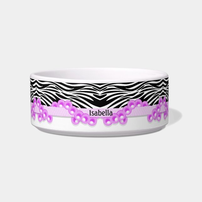 Personalized Zebra Stripes and Pink Pearls Bowl (Front)