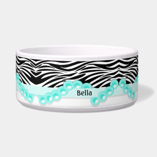 Personalized Zebra Stripes and Teal Pearls Bowl