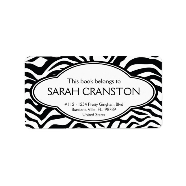 Personalized Zebra Stripes Pattern Bookplate (Front)