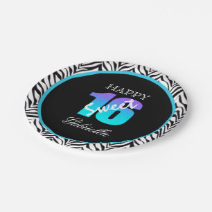 Personalized Zebra Sweet 16 Birthday Paper Plates