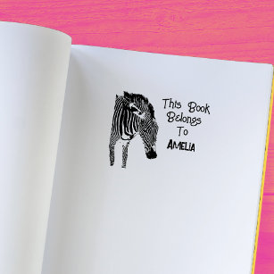 Personalized Zebra This Book Belongs  Rubber Stamp