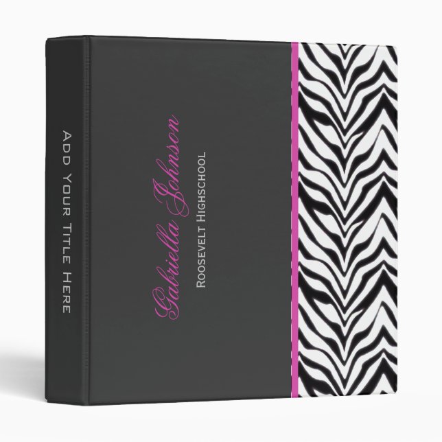 Personalized Zebra Trimmed Binder (Front/Spine)