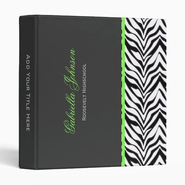 Personalized Zebra Trimmed Binder (Front/Spine)