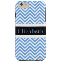 Personalized Zigzag Chevron Pattern Blue &amp; White Tough iPhone 6 Plus Case