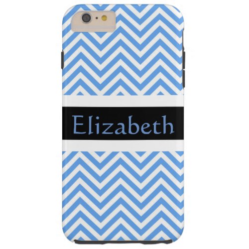 Personalized Zigzag Chevron Pattern Blue  White Tough iPhone 6 Plus Case