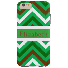 Personalized Zigzag Chevron Pattern Green &amp; White Tough iPhone 6 Plus Case