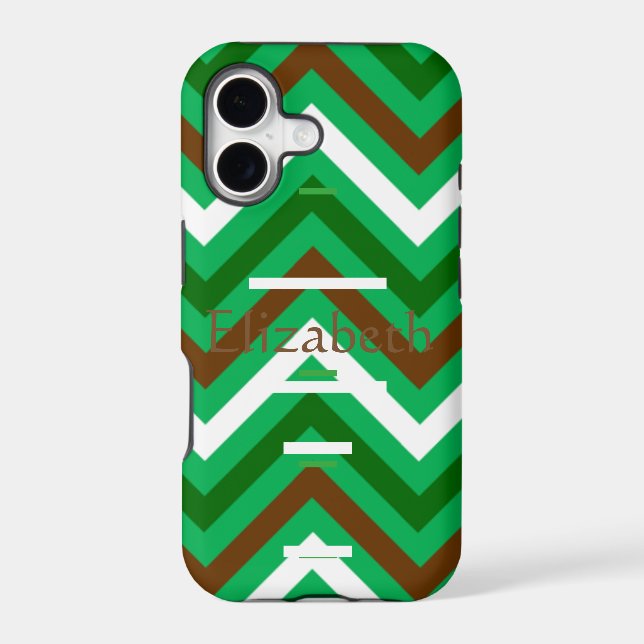Personalized Zigzag Chevron Pattern Green & White Iphone Case (Back)