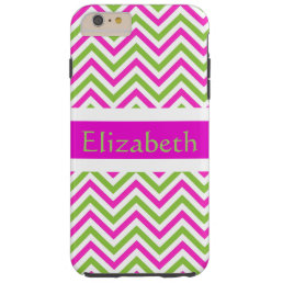 Personalized Zigzag Chevron Pattern Pink &amp; White Tough iPhone 6 Plus Case