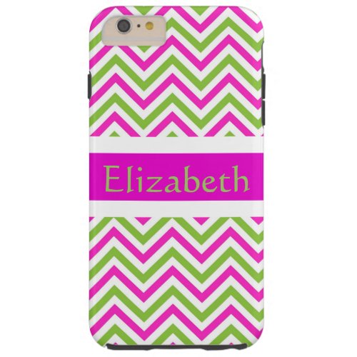 Personalized Zigzag Chevron Pattern Pink  White Tough iPhone 6 Plus Case
