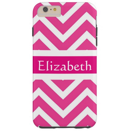 Personalized Zigzag Chevron Pattern Pink  White Tough iPhone 6 Plus Case