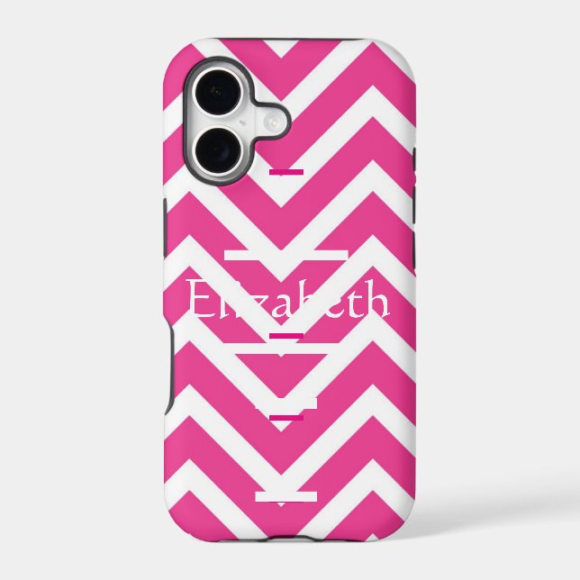 Personalized Zigzag Chevron Pattern Pink & White Iphone Case (Back)