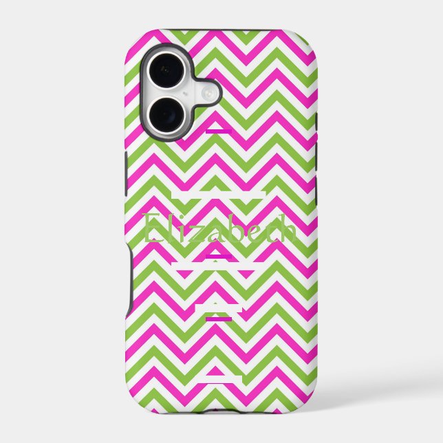 Personalized Zigzag Chevron Pattern Pink & White Iphone Case (Back)