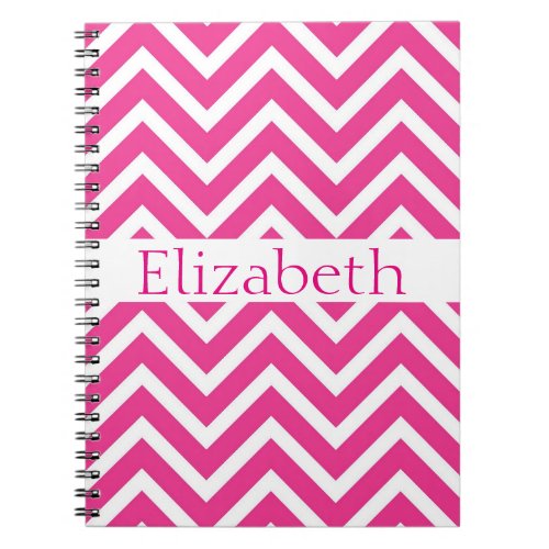 Personalized Zigzag Chevron Pattern Pink White Notebook
