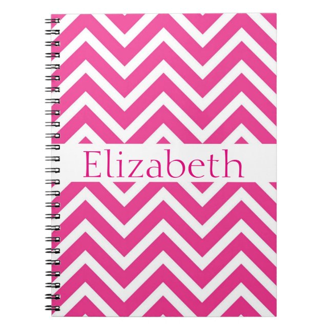 Personalized Zigzag Chevron Pattern Pink White Notebook (Front)