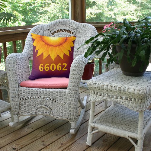 Personalized Zip Code and Sunflower Outdoor Pillow