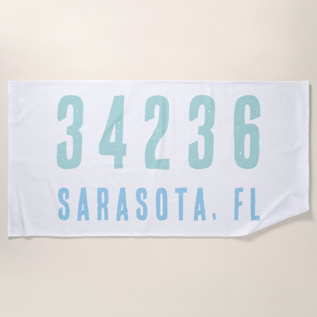 Personalized Zip Code, City, State | Coastal Blues Beach Towel (Front)