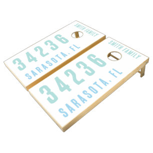 Personalized Zip Code, City, State Name Coastal Cornhole Set