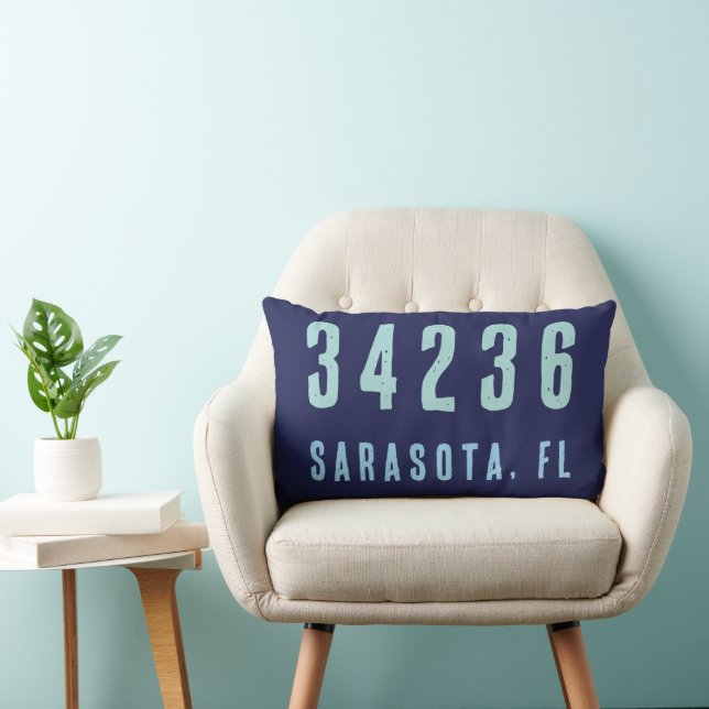 Personalized Zip Code, City, State | Navy Blue Lumbar Pillow (Chair)