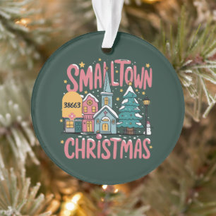 Personalized Zipcode Small Town Christmas Pink  Ornament