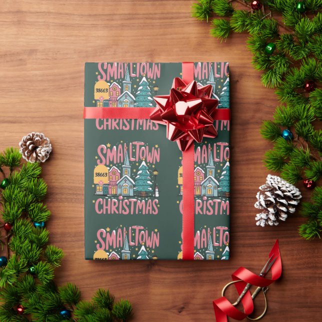Personalized Zipcode Small Town Christmas Pink  Wrapping Paper (Holiday Gift)