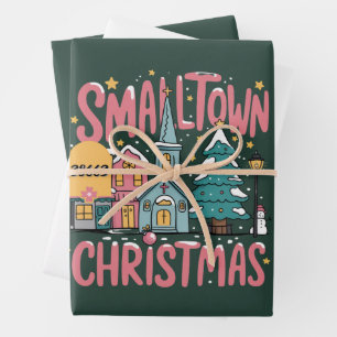 Personalized Zipcode Small Town Christmas Pink  Wrapping Paper Sheets