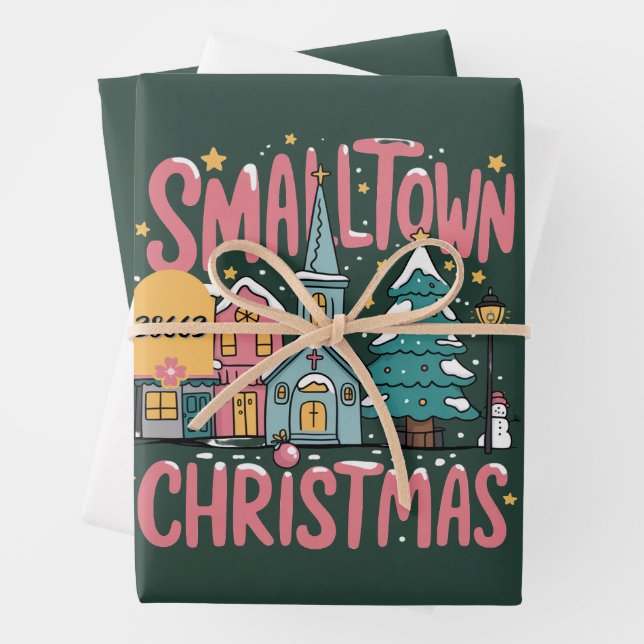 Personalized Zipcode Small Town Christmas Pink  Wrapping Paper Sheets (In situ)