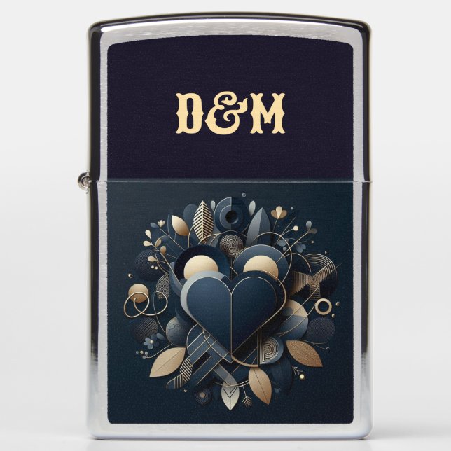 Personalized Zippo Lighter with Heart Decoration  (Front)