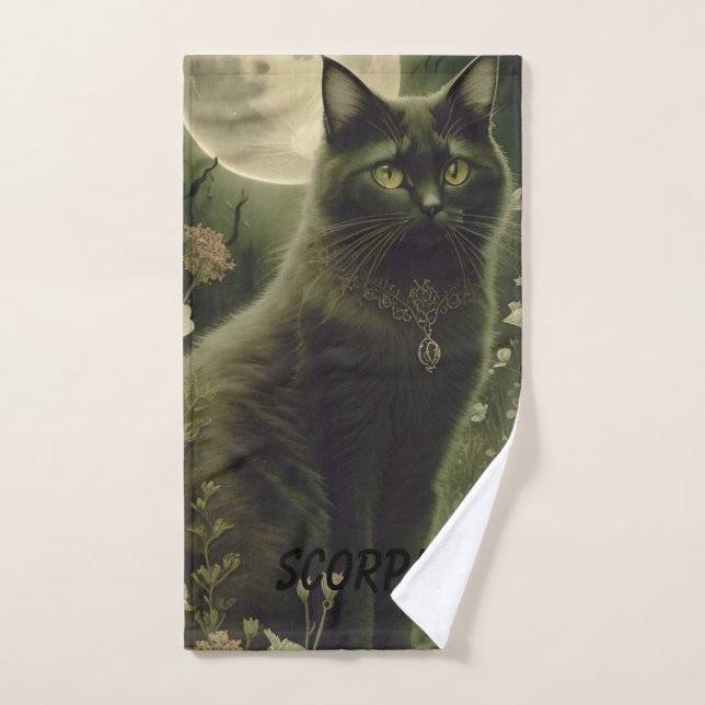 personalized zodiac black cat  hand towel  (Hand Towel)