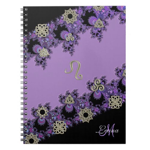 Personalized Zodiac Sign Leo Purple Celtic Fractal Notebook