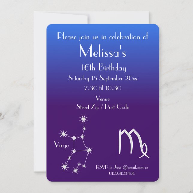 Personalized Zodiac Virgo Galaxy Party Invitation (Front)