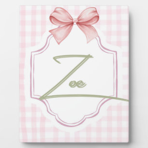 Personalized Zoe Baby Girl Nursery Bow&Gingham Plaque
