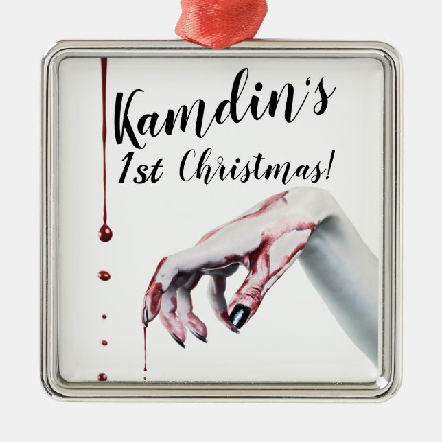 Personalized zombie blood drip vampire Gothic Metal Ornament (Front)