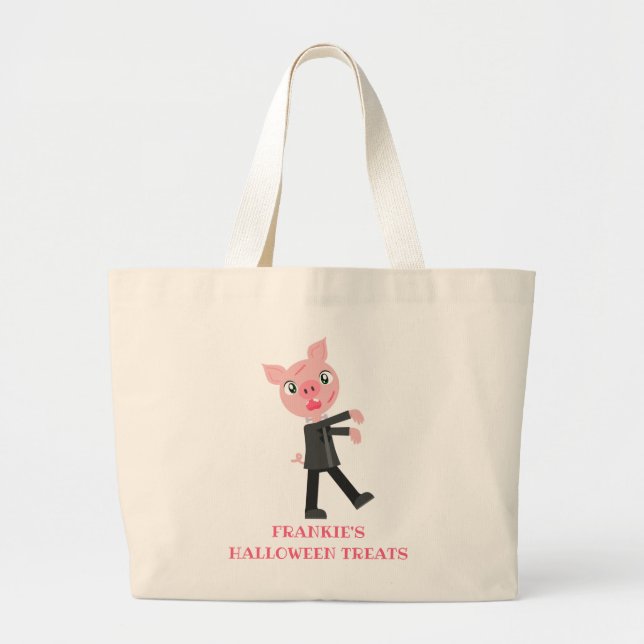 Personalized Zombie Pig Halloween Costume Kids Large Tote Bag (Front)