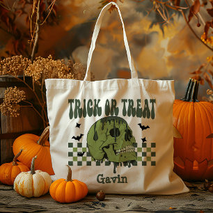 Personalized Zombie Skull Boy Trick Or Treat Candy Tote Bag