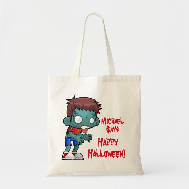 Personalized Zombie Trick or Treat Tote Bag (Front)
