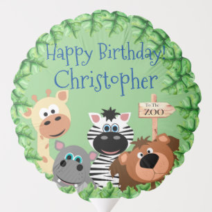 Personalized Zoo Animal Birthday Green Leaf Balloon