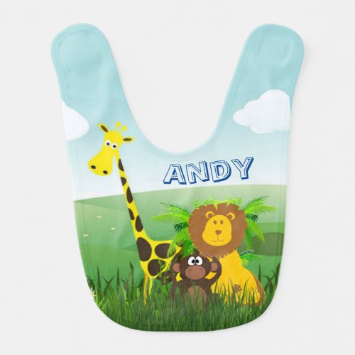 Personalized Zoo Animals Cute Baby Boy  Baby Bib