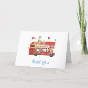 Personalized Zoo Cute Animals Baby Shower Letterpress Thank You Card